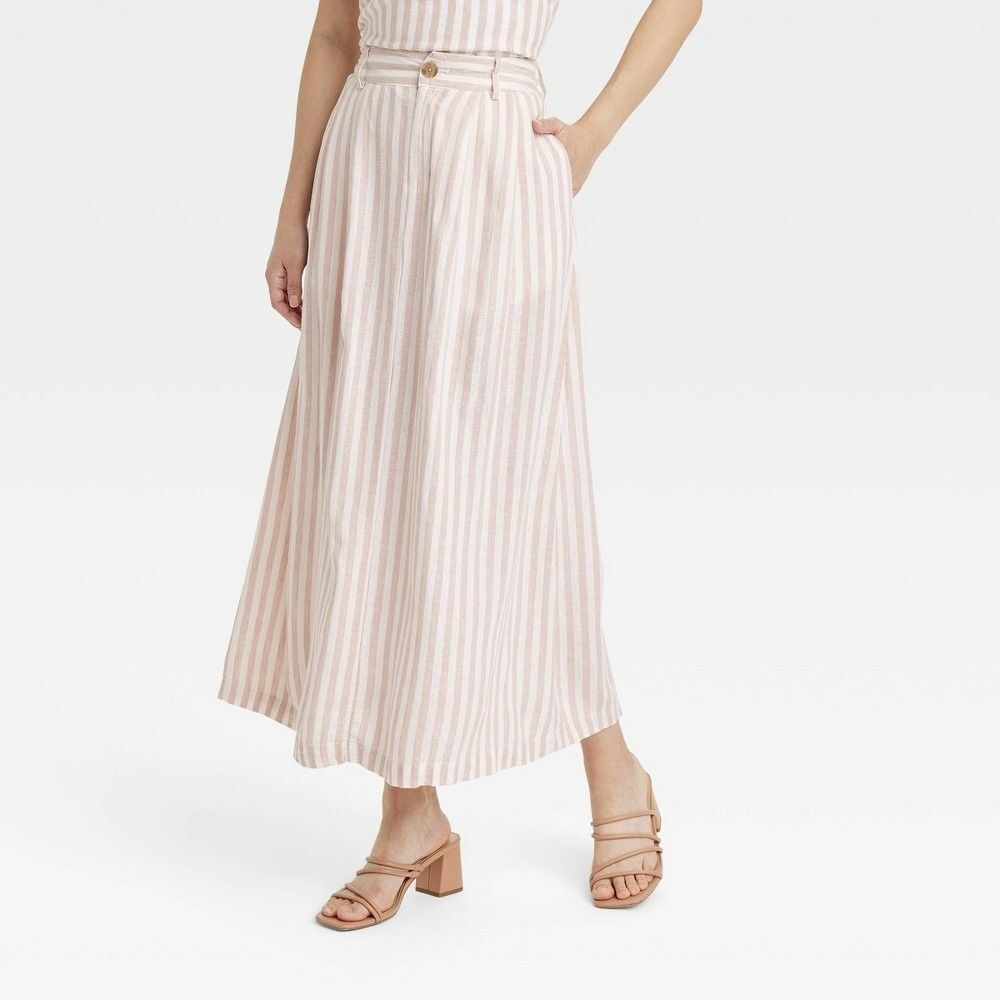 Women's Americana Picnic a-Line Maxi Skirt - a New Day Pink/Cream Striped Large